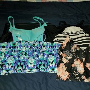 Catalina Women's SwimwearTops - Black, Blue, White, Orange. Four Swim Suit Tops.